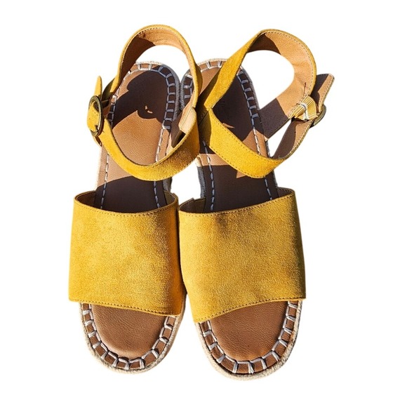 Yellow Suede Platform Espadrille Women's Sandals with Ankle Straps Size 9 - Picture 4 of 9